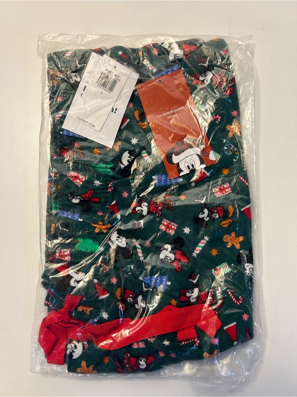 Old Navy Disney Green Minnie Mouse Holiday Pajama Pants with Red Drawstring